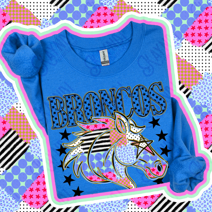 Broncos Patchwork Varsity Stars mascot DTF transfer