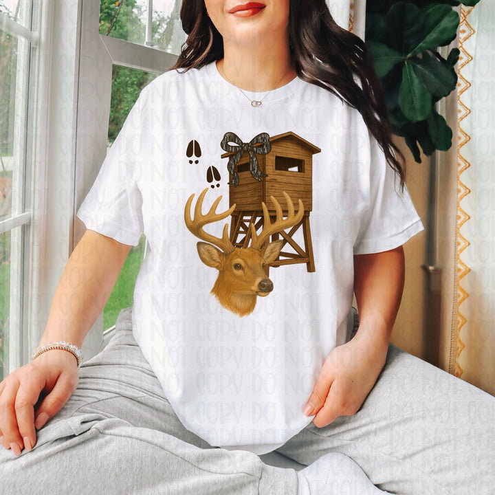 BUCK WITH DEER STAND AND BOW