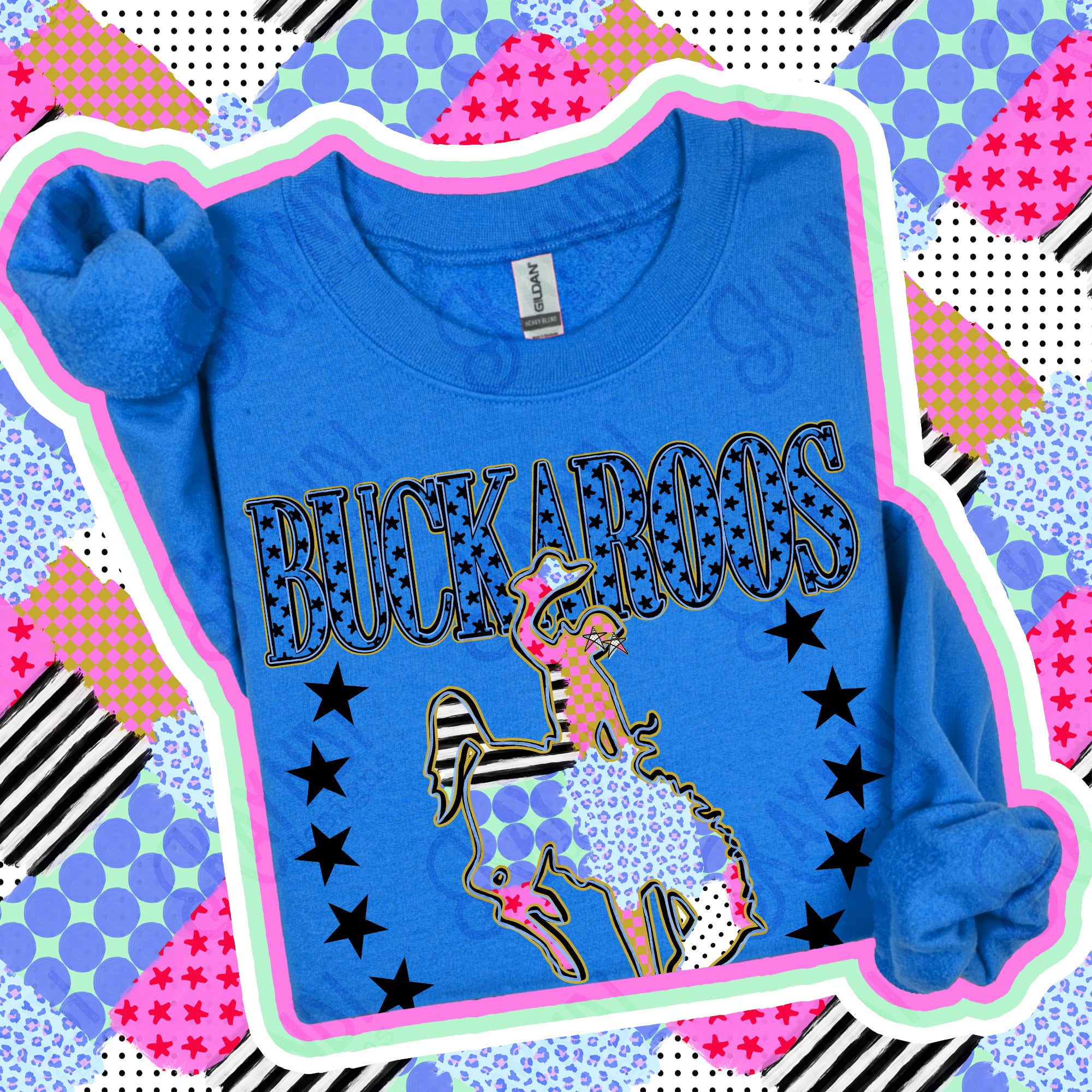 Patchwork Varsity Stars Mascots Buckaroos design