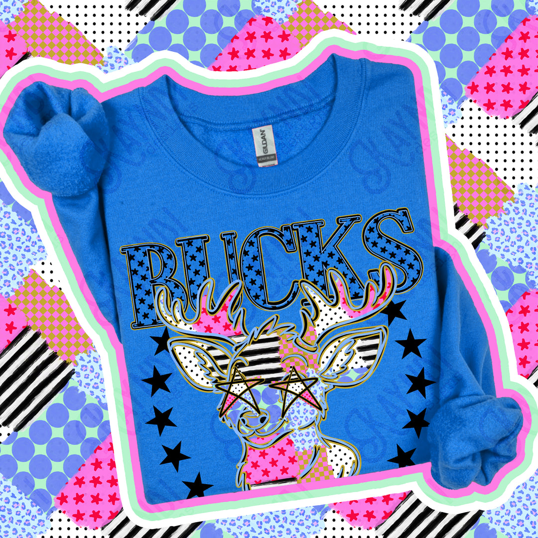 Bucks Patchwork Varsity Stars mascot DTF transfer