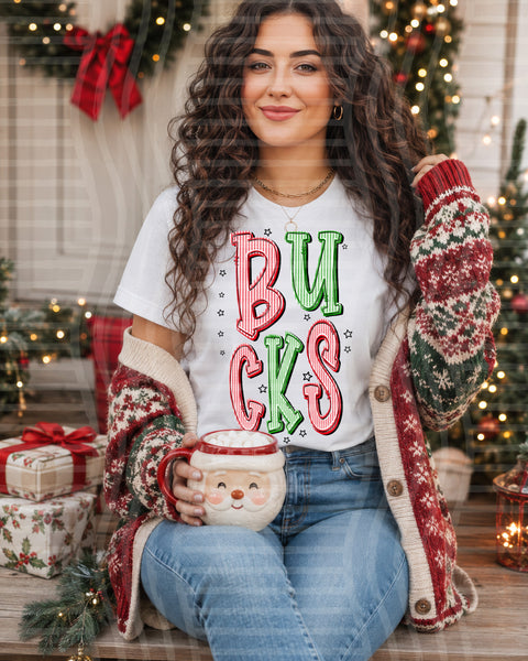 Red and Green Christmas Seersucker Mascots Bucks design