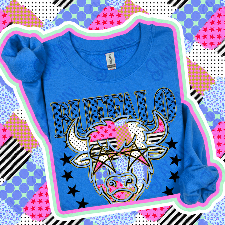Buffalo Patchwork Varsity Stars mascot DTF transfer