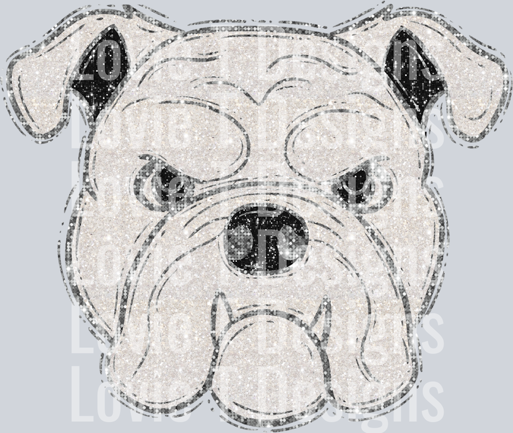Bulldog White and Silver Faux Glitter