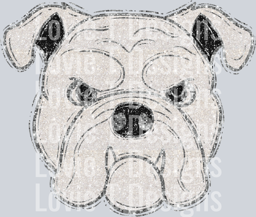 Bulldog White and Silver Faux Glitter