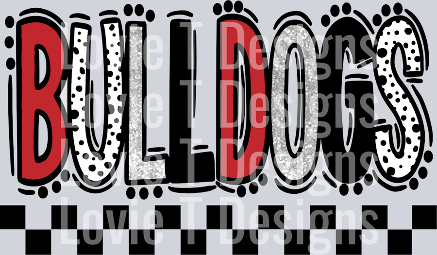 Bulldogs Red Light Gray Doodle Dot Mascot