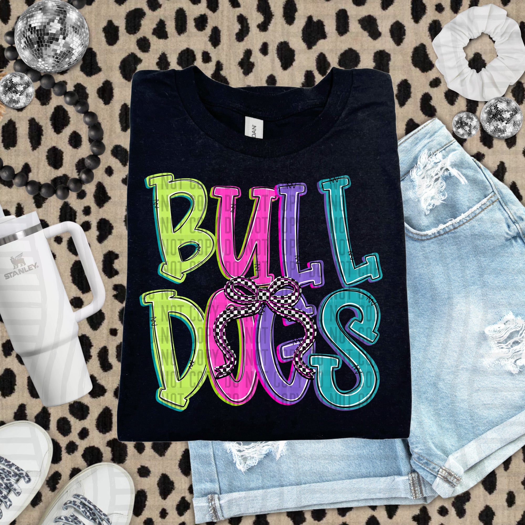 Checker Neons Stacked Mascots Bulldogs design