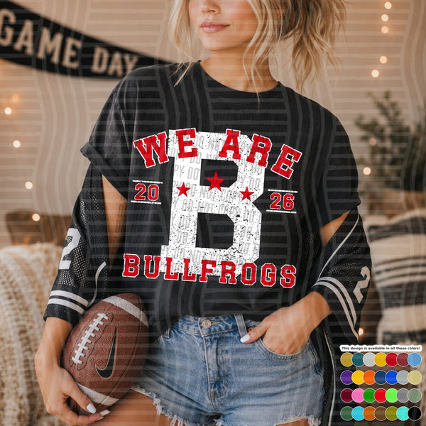 Varsity Initials White Outline Mascots Bullfrogs design