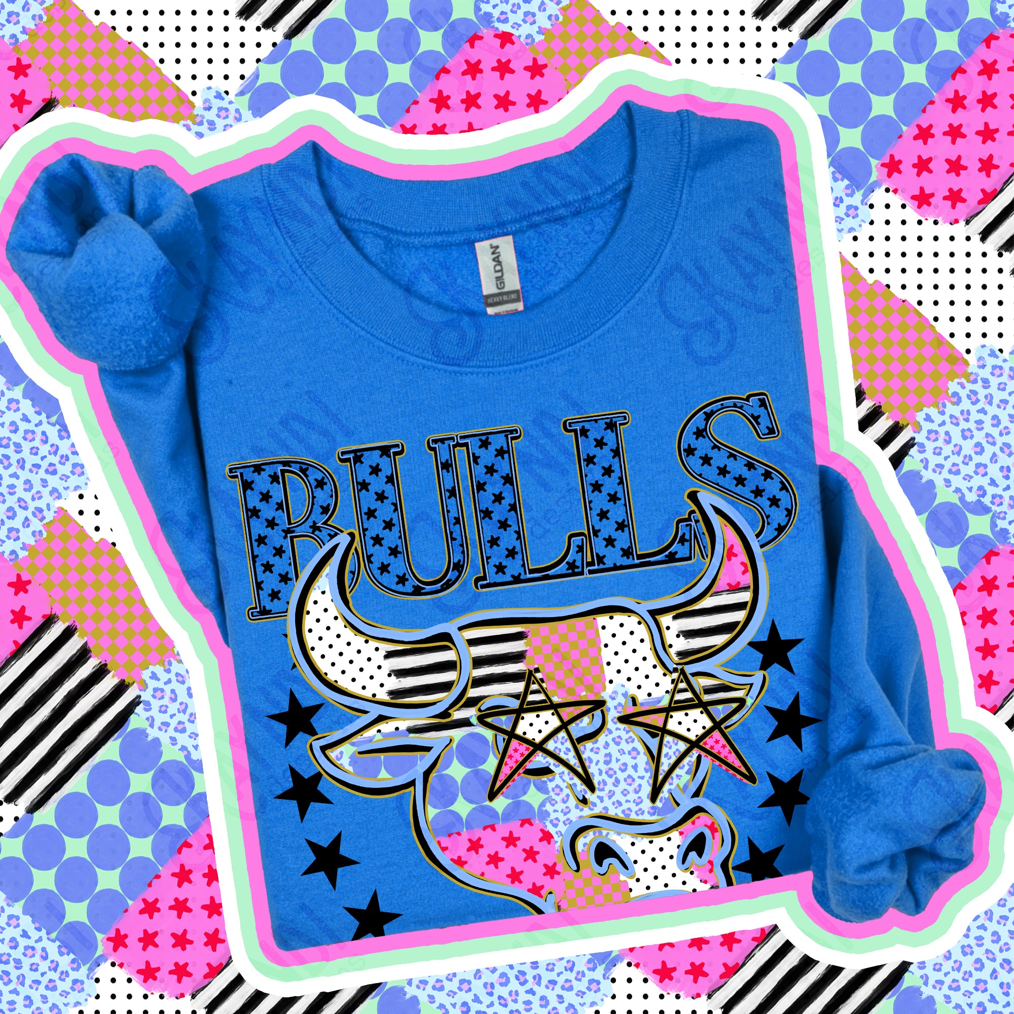 Patchwork Varsity Stars Mascots Bulls design