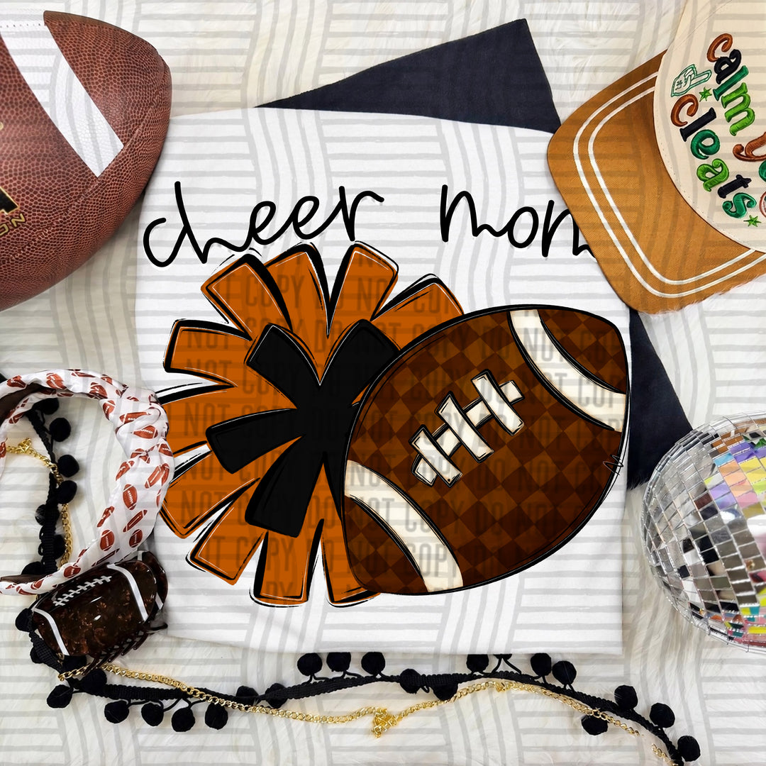 Cheer Mom DTF transfer in Burnt Orange & Black