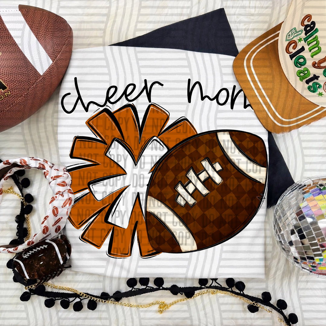 Cheer Mom DTF transfer in Burnt Orange & White