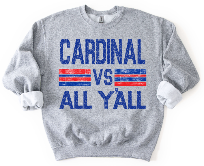 Cardinal Vs All Y'all Royal Blue and Red DTF transfer design – image 1
