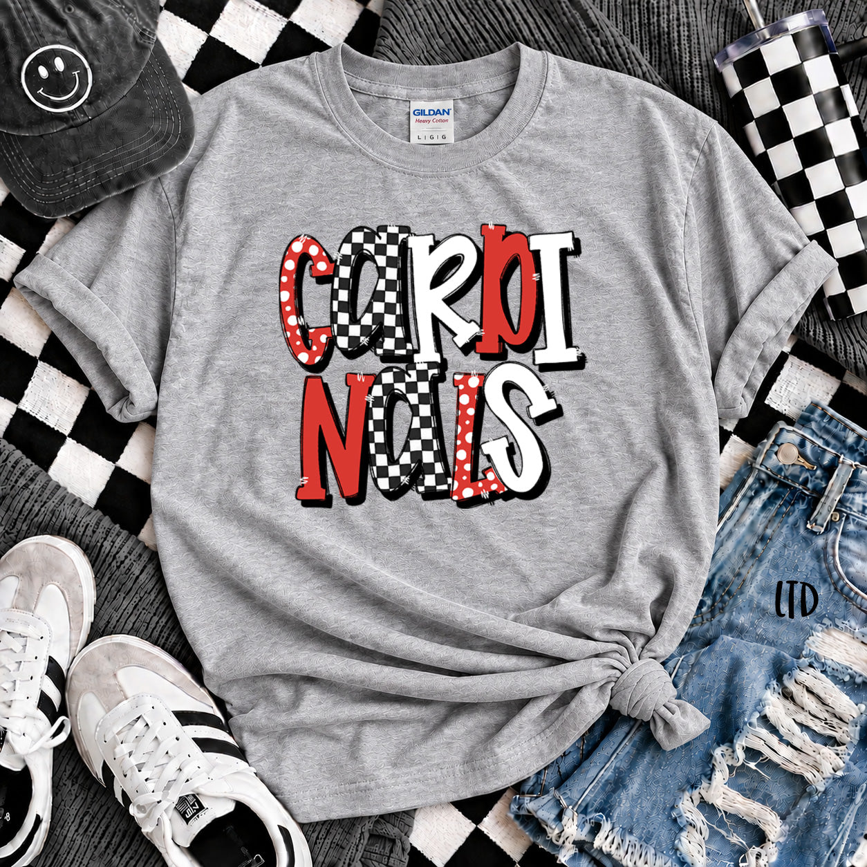 Dot Dot Check Mix Mascots Cardinals Red Black design