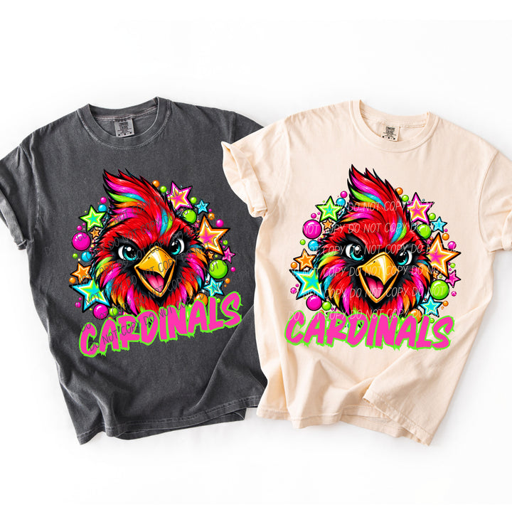 Cardinals Neon Starstruck mascot DTF transfer