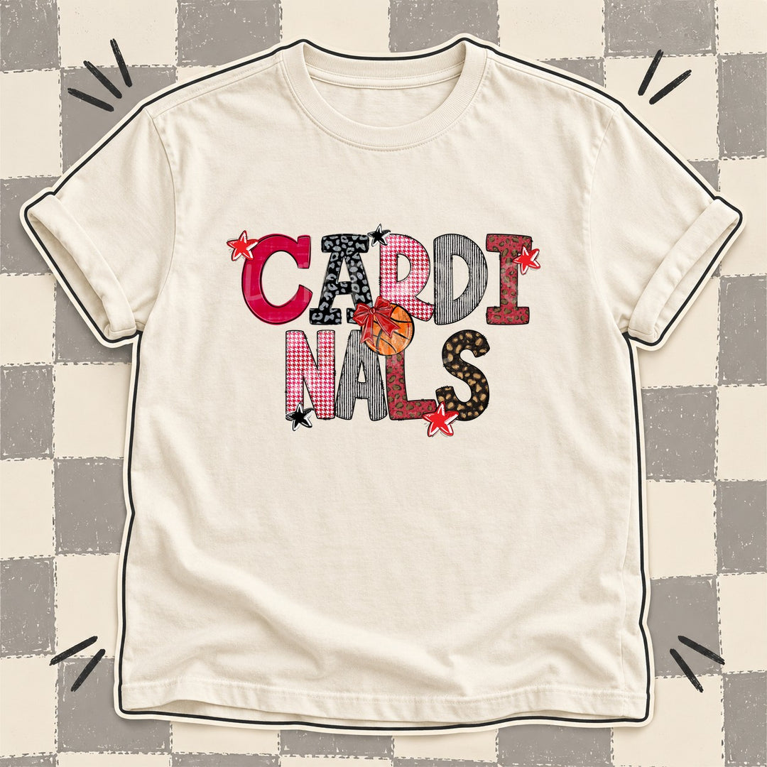 Cardinals Red Black Mixed Doodle Basketball Mascots – Mascot Colors DTF transfer mockup