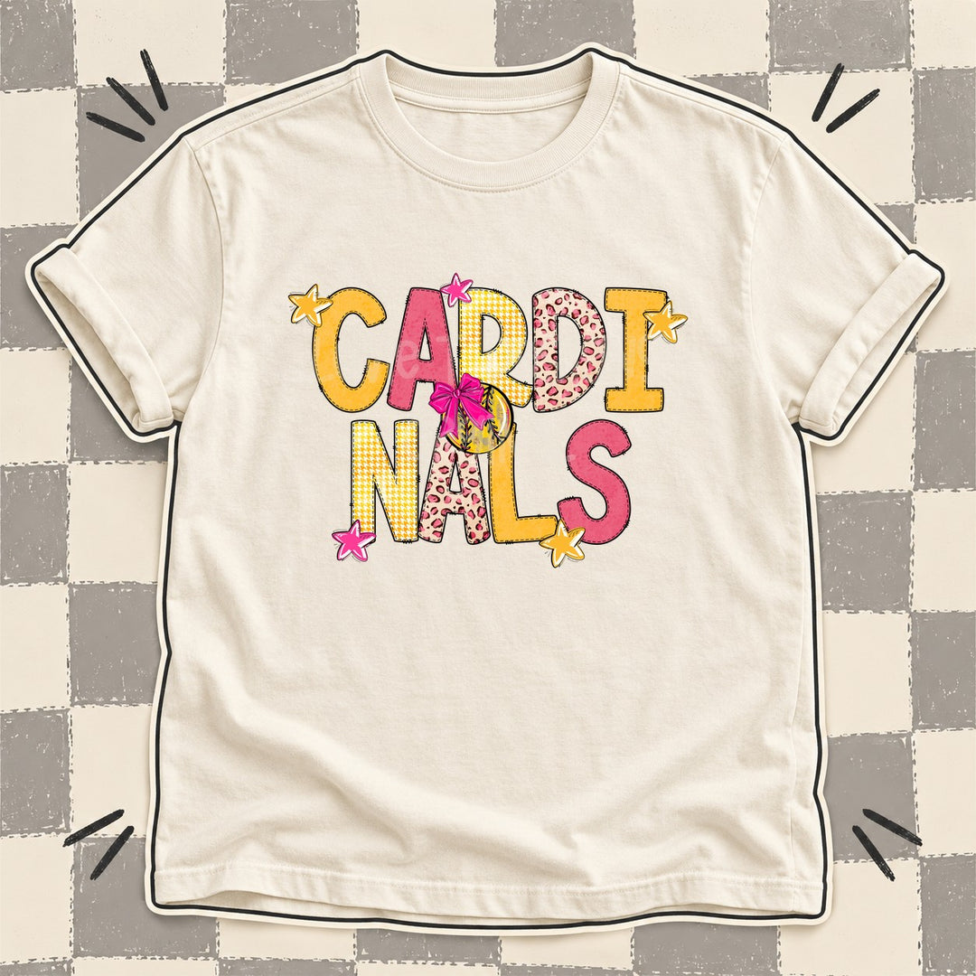 Cardinals Mixed Doodle Softball Mascots – Stitched Softball DTF transfer mockup