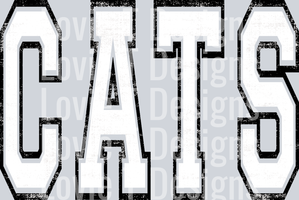 CATS WHITE AND BLACK VARSITY GRUNGE MASCOT