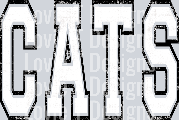 CATS WHITE AND BLACK VARSITY GRUNGE MASCOT