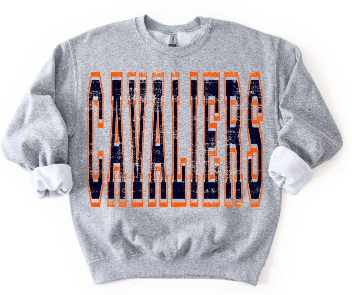 Cavaliers Navy and Orange Gold Varsity Style DTF transfer design – image 1