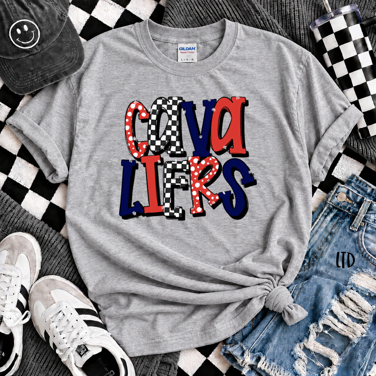 Dot Dot Check Mix Mascots Cavaliers Red Navy White design