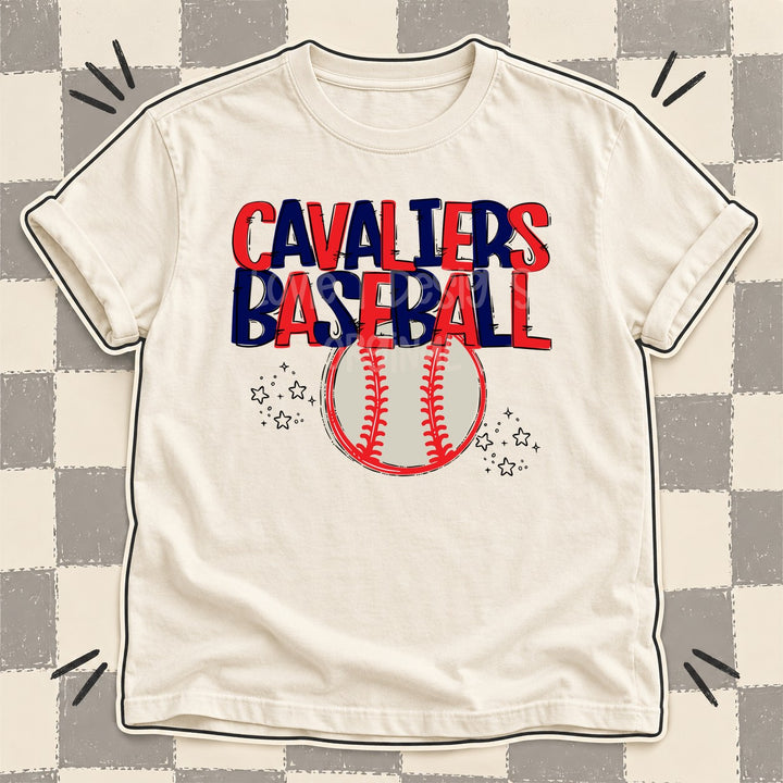 Cavaliers Red Navy Team Go Baseball Mascots DTF transfer mockup