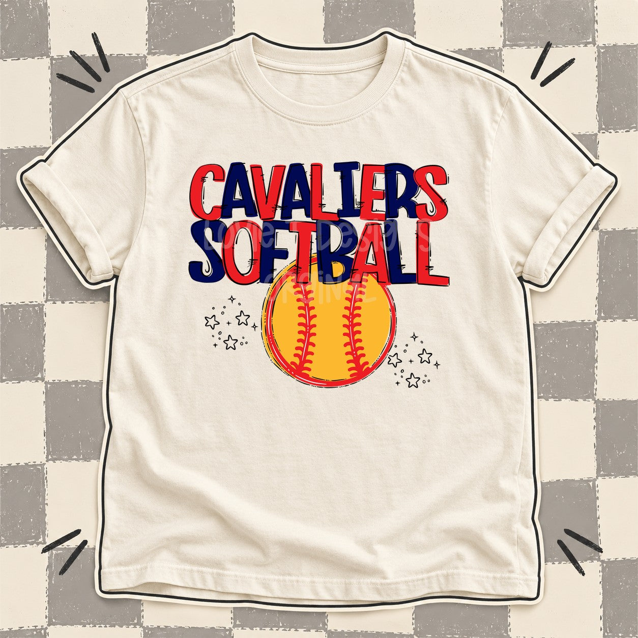 Team Go Softball Mascots Cavaliers Red Navy design