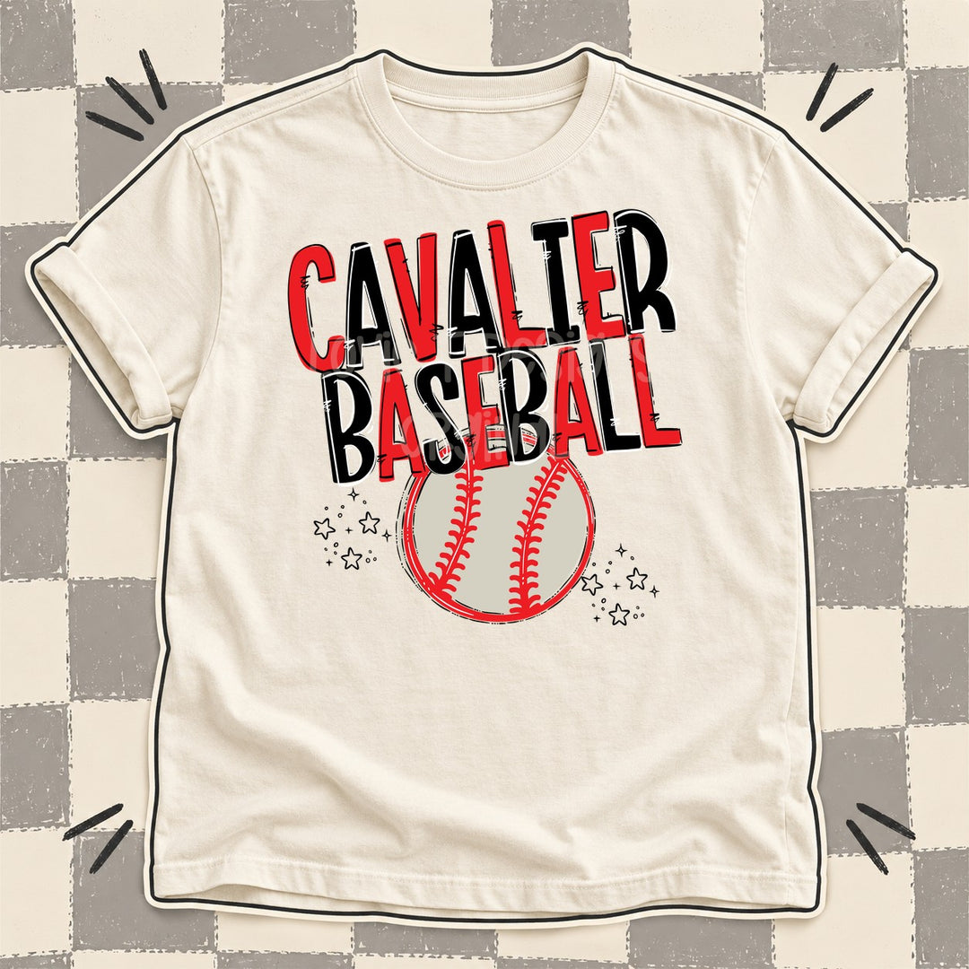 Cavalier Red Black Team Go Baseball Mascots DTF transfer mockup