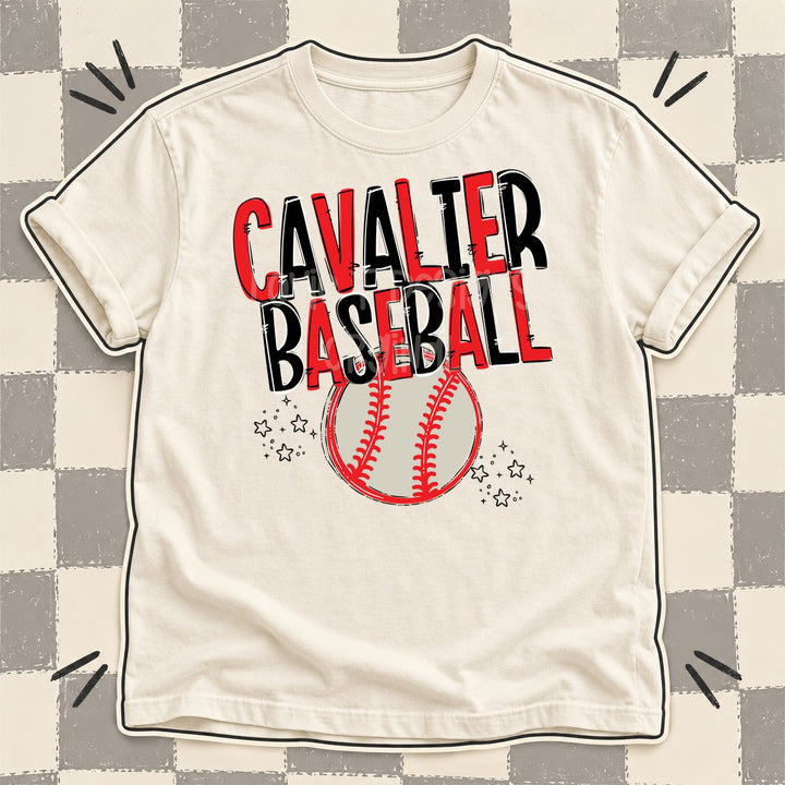 Cavalier Red Black Team Go Baseball Mascots DTF transfer mockup