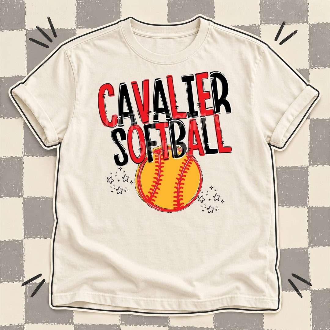 Cavalier Red Black Team Go Softball Mascots DTF transfer mockup