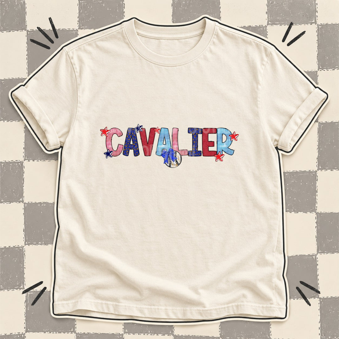 Cavalier Mixed Doodle Baseball Mascots – Red and Royal DTF transfer mockup