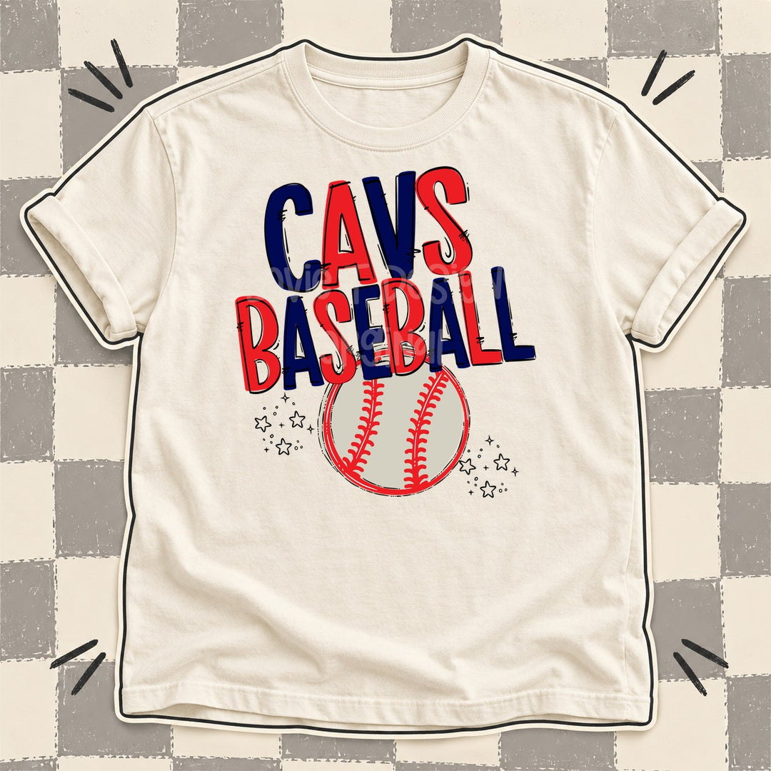 Cavs Navy Red Team Go Baseball Mascots DTF transfer mockup