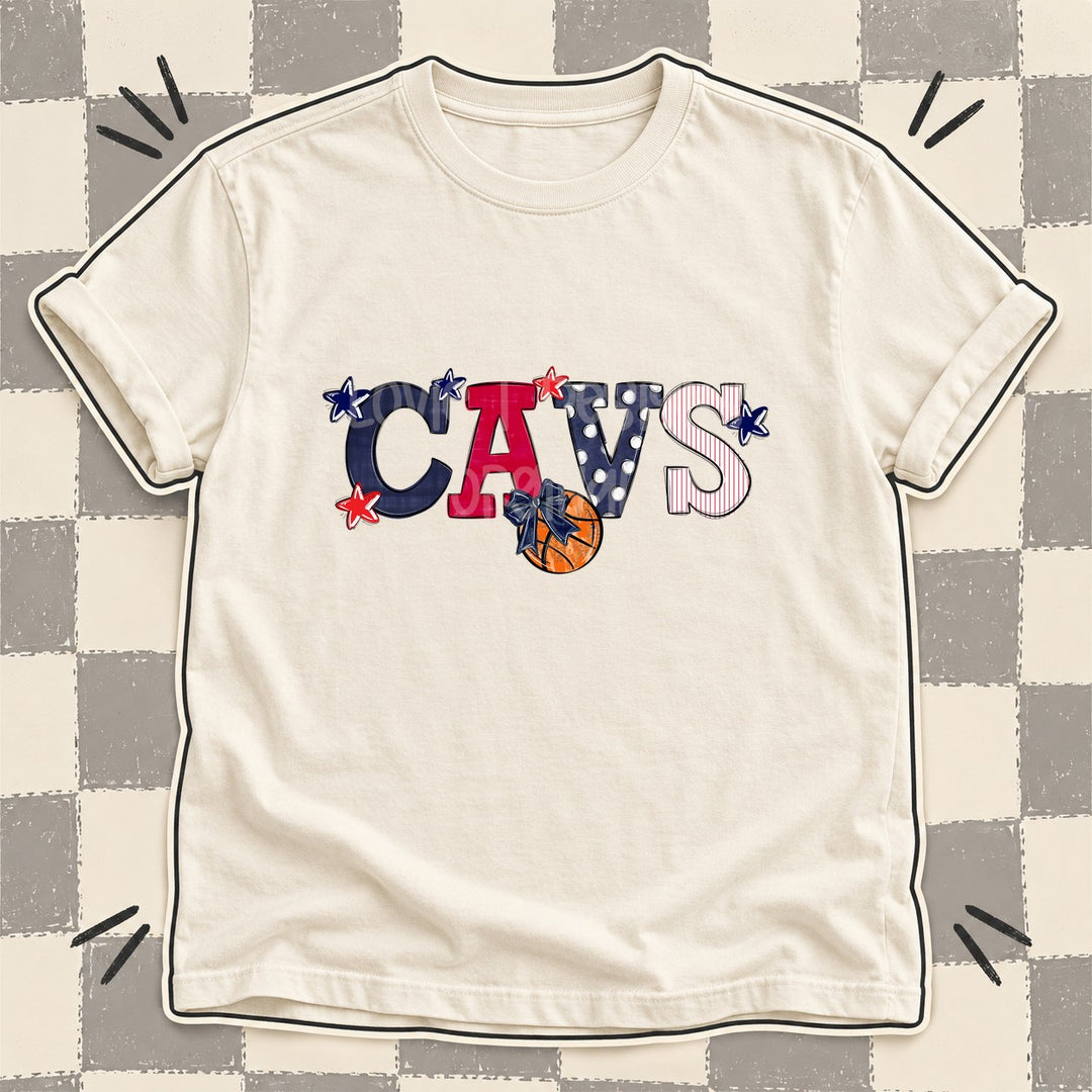Cavs Navy Red White Mixed Doodle Basketball Mascots – Mascot Colors DTF transfer mockup