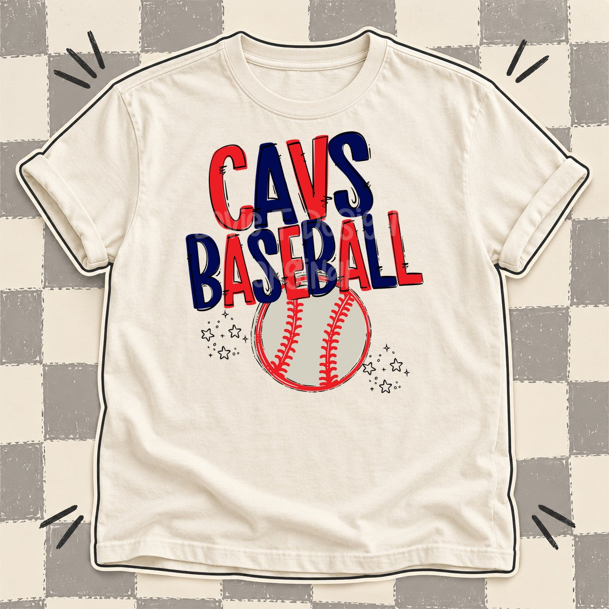 Team Go Baseball Mascots Cavs Red Navy design
