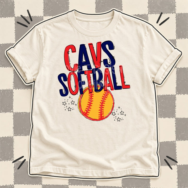 Cavs Red Navy Team Go Softball Mascots DTF transfer mockup