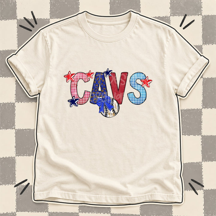 Cavs Mixed Doodle Baseball Mascots – Red and Royal DTF transfer mockup