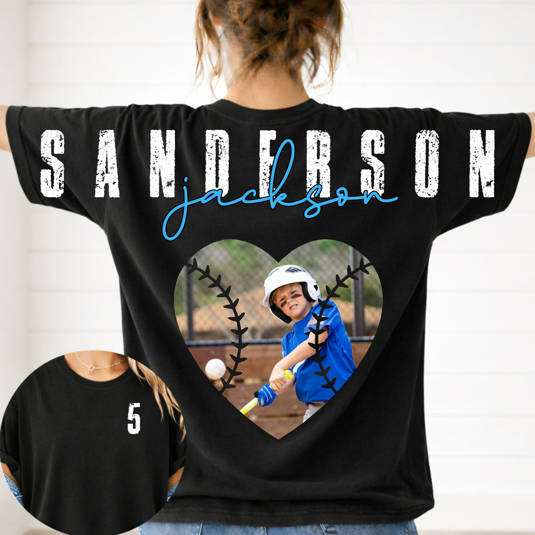 Baseball Heart Photo Across the Back customizable DTF transfer
