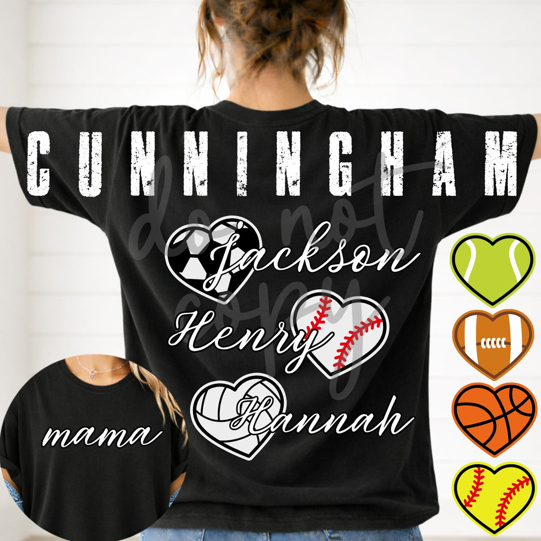 Multi Sports Mama Hearts Big Back customizable DTF transfer