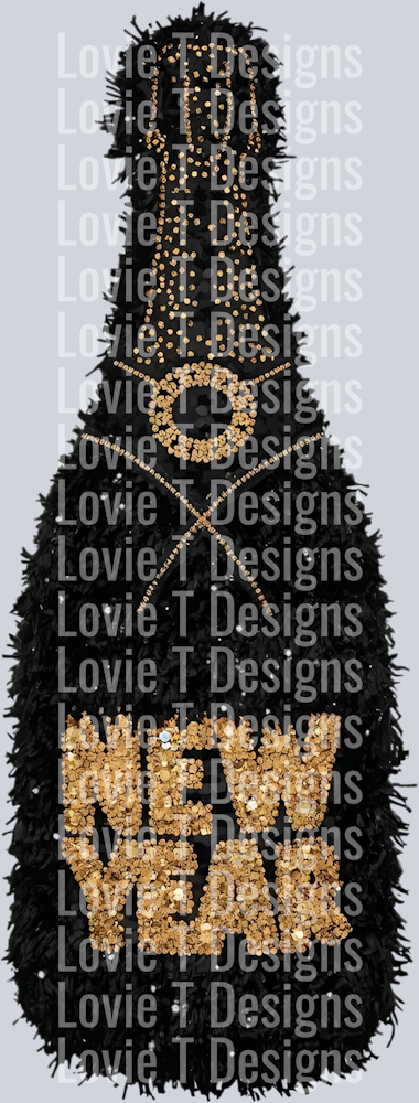 CHAMPAGNE BOTTLE NEW YEARS BLACK FAUX YARN