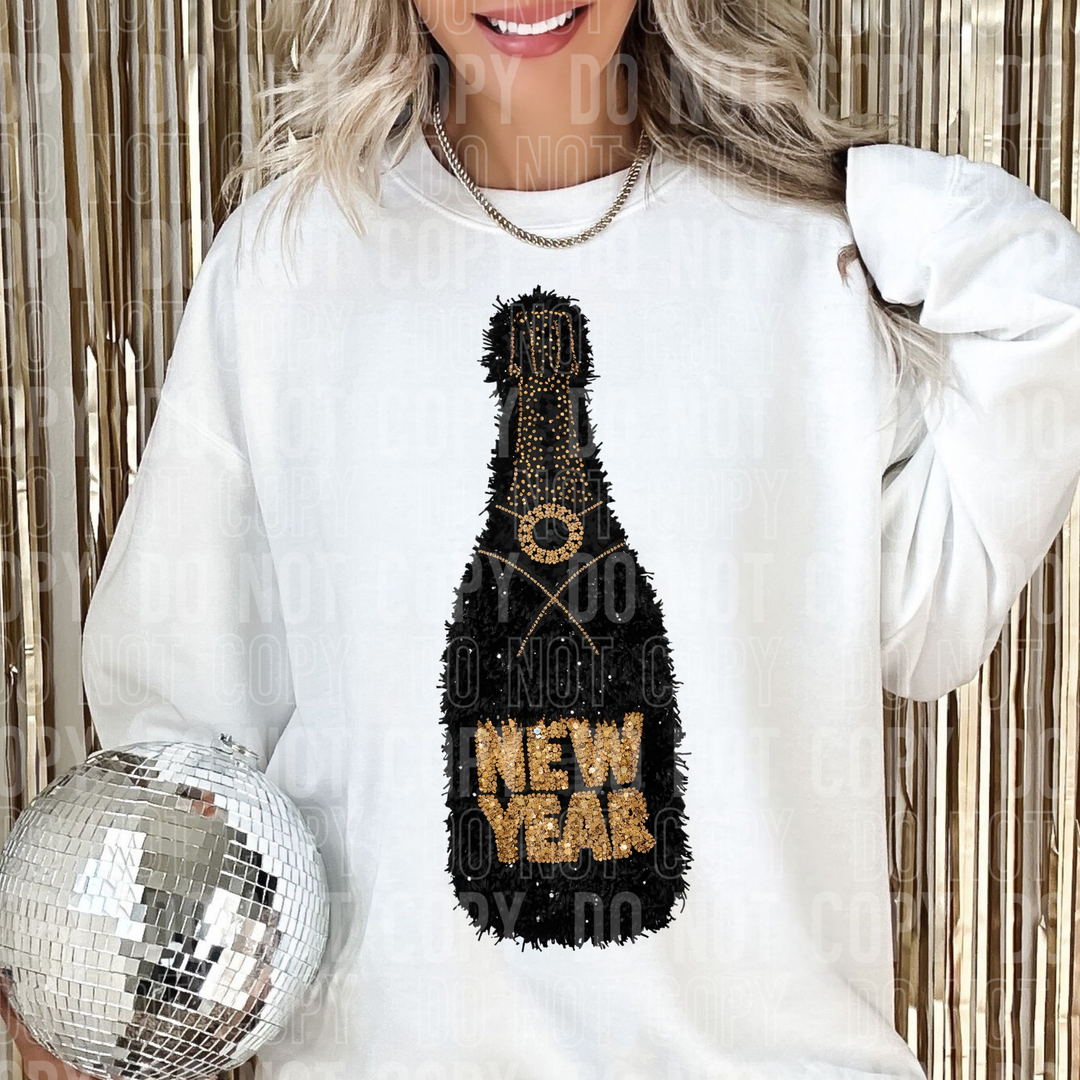 CHAMPAGNE BOTTLE NEW YEARS BLACK FAUX YARN