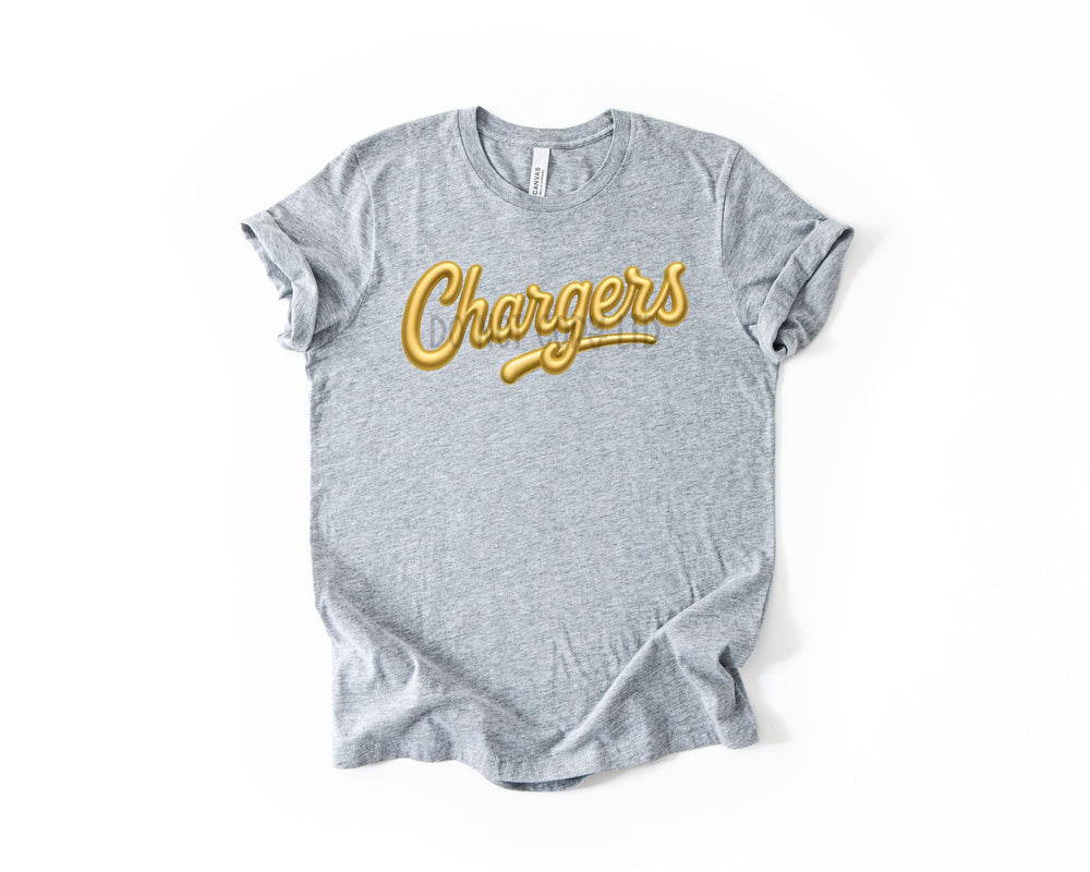 Chargers Faux Puff Gold DTF transfer design – image 1