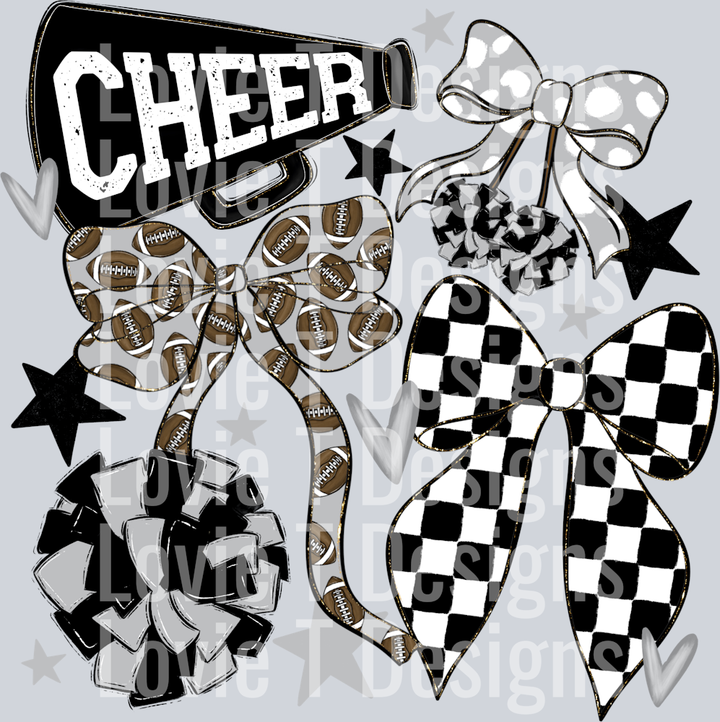 Cheer Football Bows BLACK Silver