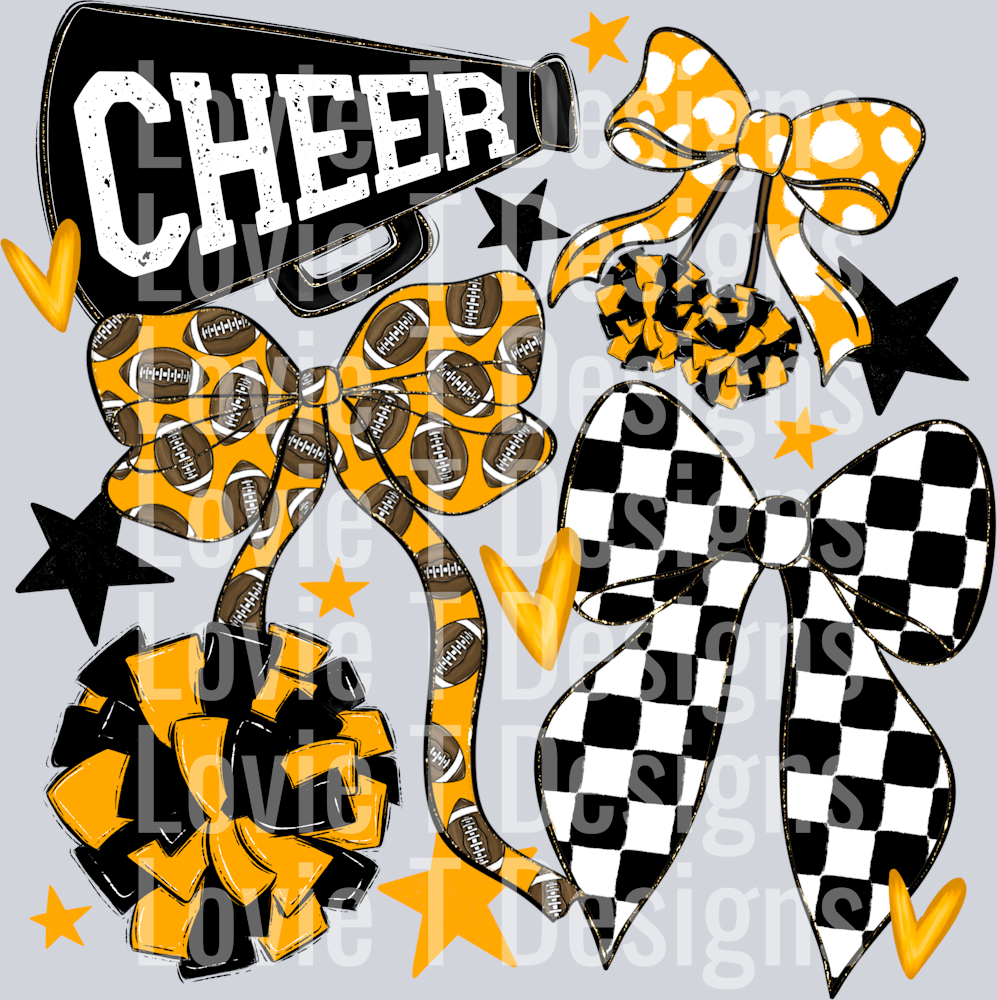 Cheer Football Bows BLACK YELLOW GOLD