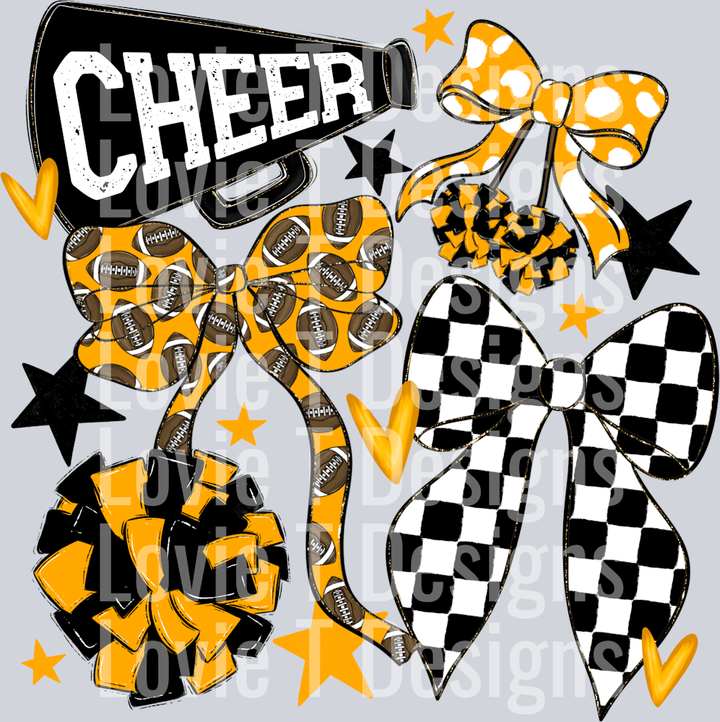 Cheer Football Bows BLACK YELLOW GOLD