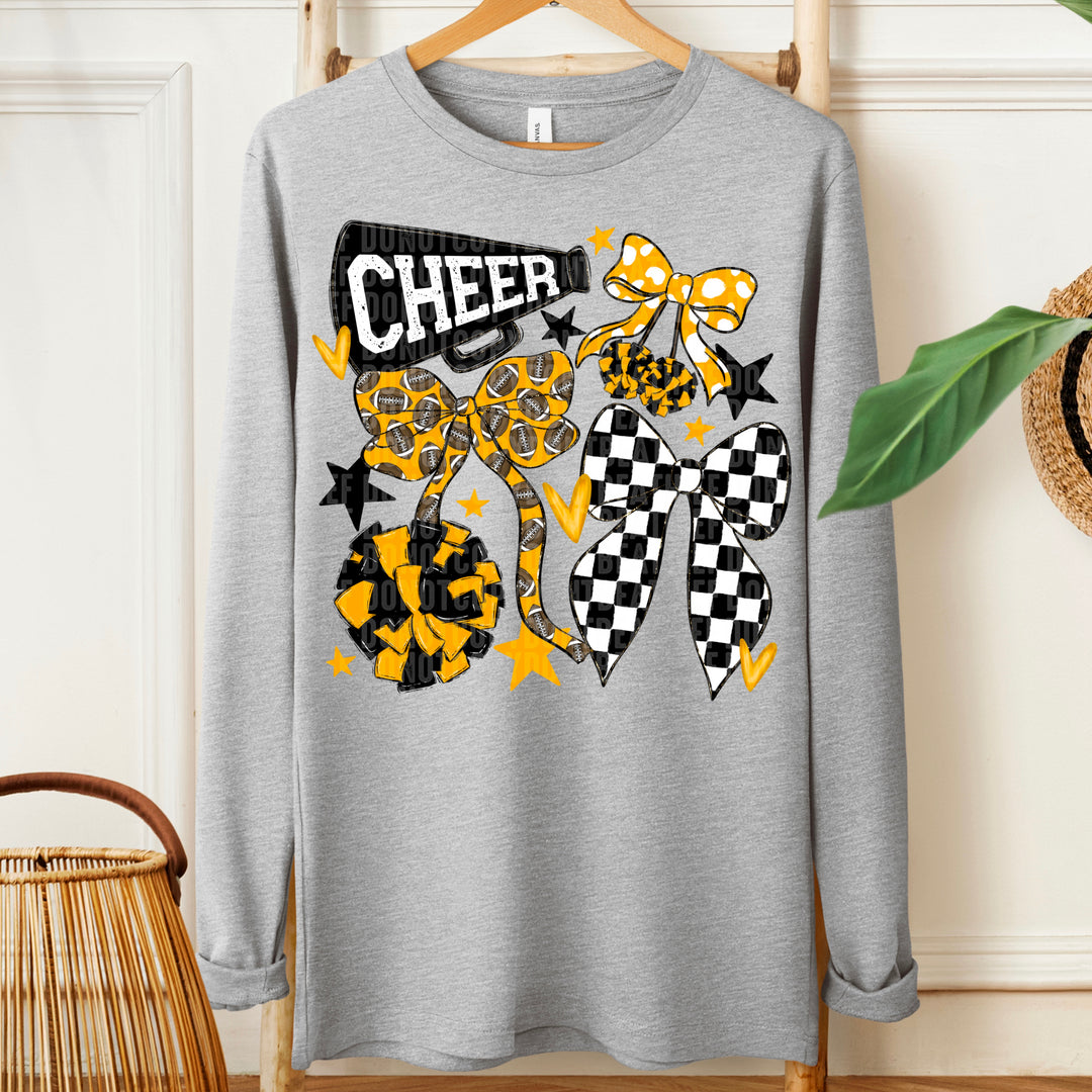 CHEER FOOTBALL BOWS BLACK YELLOW GOLD