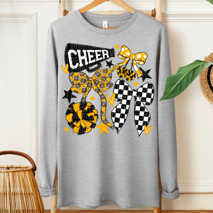 CHEER FOOTBALL BOWS BLACK YELLOW GOLD