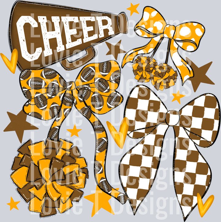 Cheer Football Bows Brown YELLOW GOLD