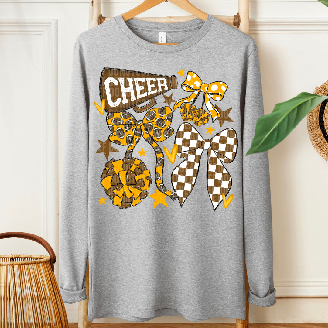 CHEER FOOTBALL BOWS BROWN YELLOW GOLD