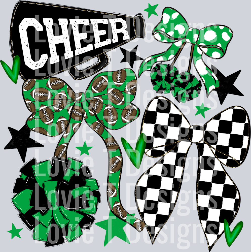 Cheer Football Bows KELLY GREEN BLACK