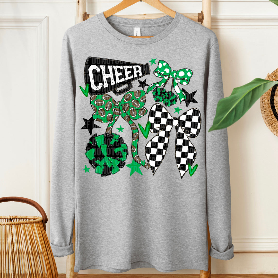 CHEER FOOTBALL BOWS KELLY GREEN BLACK