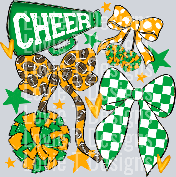 Cheer Football Bows KELLY GREEN YELLOW GOLD