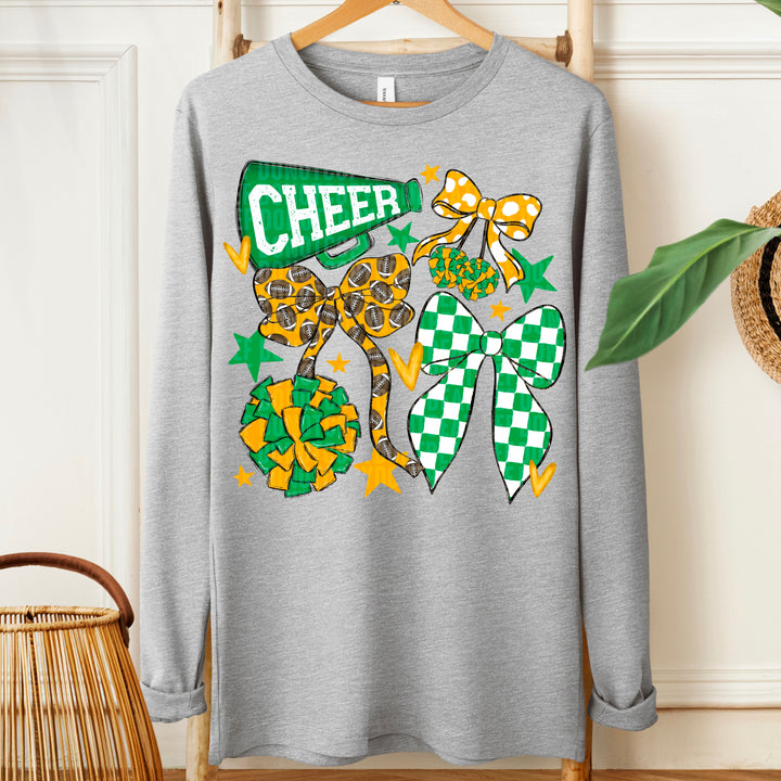 CHEER FOOTBALL BOWS KELLY GREEN YELLOW GOLD